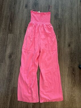 Pink Strapless Wide-Leg Jumpsuit